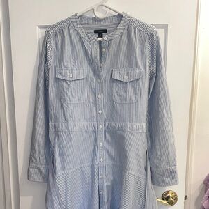 Blue and White Striped Button-Down Dress